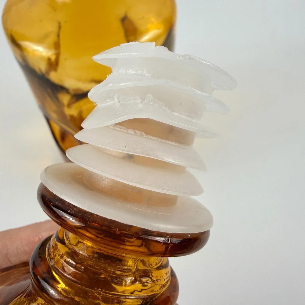 Vintage Empoli Amber Embossed Circle Glass Decanter Original Stopper Italy
